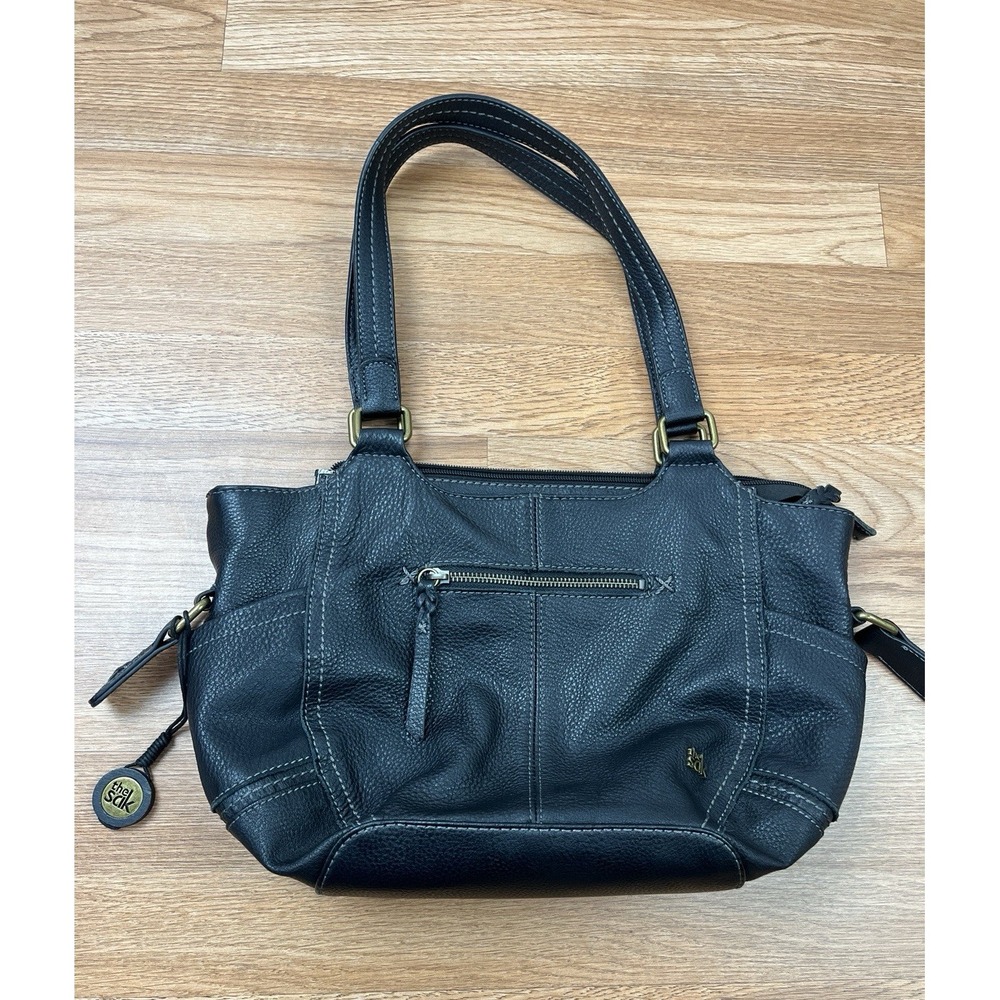 Vintage‎ Y2K The Sak Purse Black Pebbled Leather Shoulder Bag Lots of Pockets